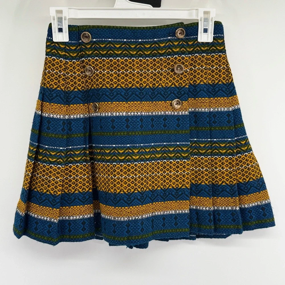 Vtg Handmade Kid Folk Skirt Pleated Boho Prairie Scandinavian Woven Tapestry 70s